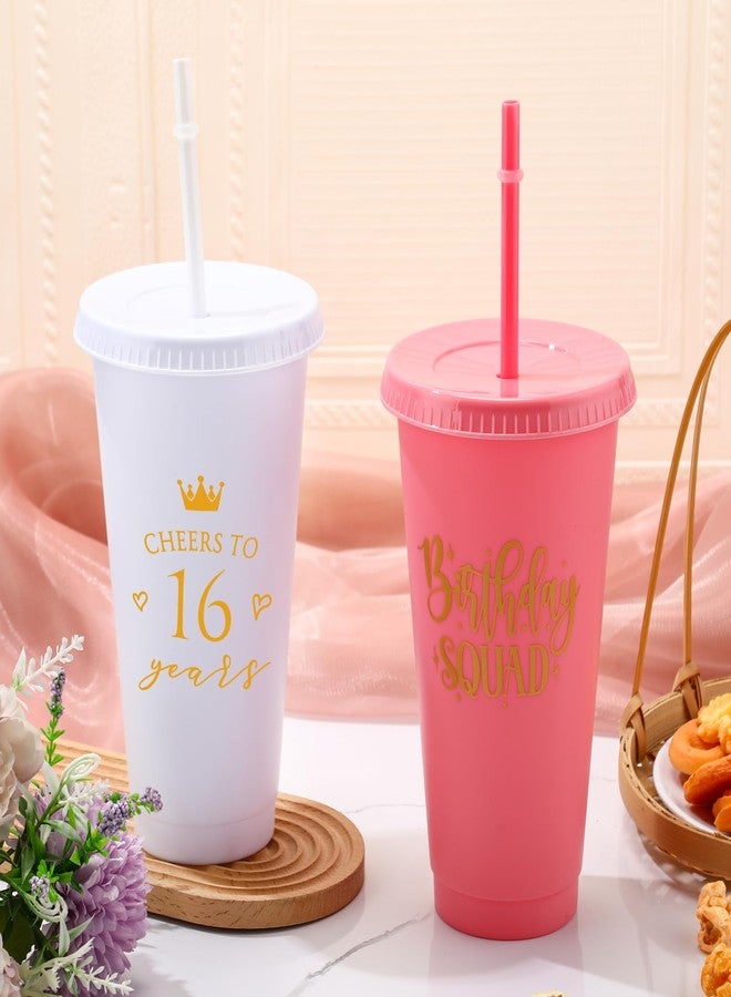 Skylety 6 Pcs Sweet 16 Birthday Party Tumblers 24 oz Birthday Squad Skinny Tumbler with Lid and Straw Birthday Party Favors for Guests 16 Years Sweet Birthday Supply Decorations - Image 5