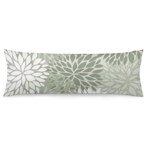 AELMARNEE Sage Green Body Pillow Cover Spring Floral Long Pillow Case with Zipper Decorative Soft Bedding Pillowcase Farmhouse Dahlia Pillow Covers Modern Flower Cushion Pillow Case for Bedroom,Couch,20"x54" - Image 1