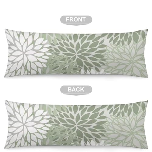AELMARNEE Sage Green Body Pillow Cover Spring Floral Long Pillow Case with Zipper Decorative Soft Bedding Pillowcase Farmhouse Dahlia Pillow Covers Modern Flower Cushion Pillow Case for Bedroom,Couch,20"x54" - Image 5