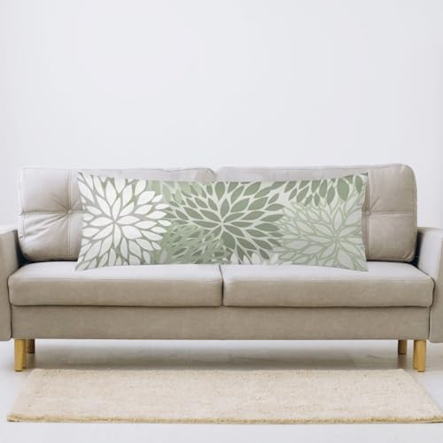 AELMARNEE Sage Green Body Pillow Cover Spring Floral Long Pillow Case with Zipper Decorative Soft Bedding Pillowcase Farmhouse Dahlia Pillow Covers Modern Flower Cushion Pillow Case for Bedroom,Couch,20"x54" - Image 4