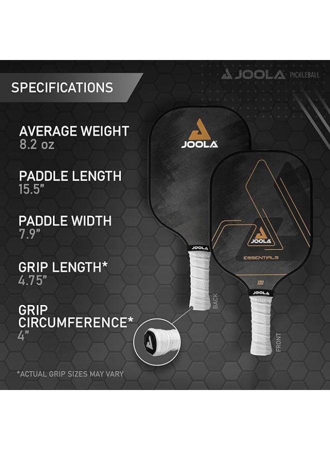 JOOLA مضرب بيكلبول جوولا إيسينشالز - أسود | سطح من الألياف الزجاجية | نواة من خلية البوليمر | مضرب خفيف الوزن | مناسب للمبتدئين - Image 2