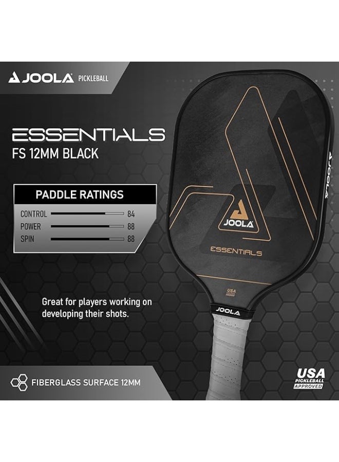 JOOLA مضرب بيكلبول جوولا إيسينشالز - أسود | سطح من الألياف الزجاجية | نواة من خلية البوليمر | مضرب خفيف الوزن | مناسب للمبتدئين - Image 4