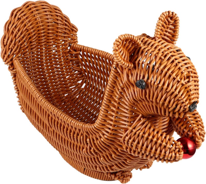 comfrt Rattan Woven Fruit Basket Easter Candy Basket Storage Container Vegetable Bowl Squirrel Figurine Treat Sweet Gift Holder Table Centerpiece - Image 1