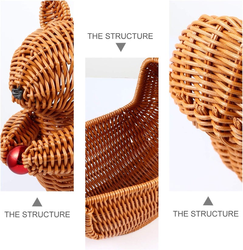 comfrt Rattan Woven Fruit Basket Easter Candy Basket Storage Container Vegetable Bowl Squirrel Figurine Treat Sweet Gift Holder Table Centerpiece - Image 5