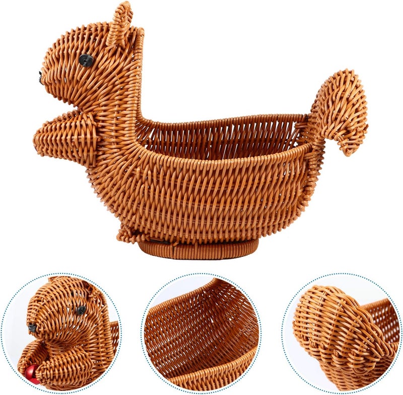 comfrt Rattan Woven Fruit Basket Easter Candy Basket Storage Container Vegetable Bowl Squirrel Figurine Treat Sweet Gift Holder Table Centerpiece - Image 4