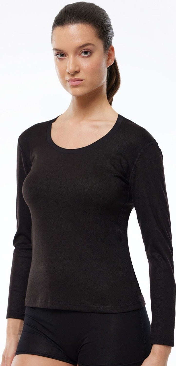 Malabadi Unisex Black Open Collar Long Sleeve Thermal Underwear 343  - Image 3