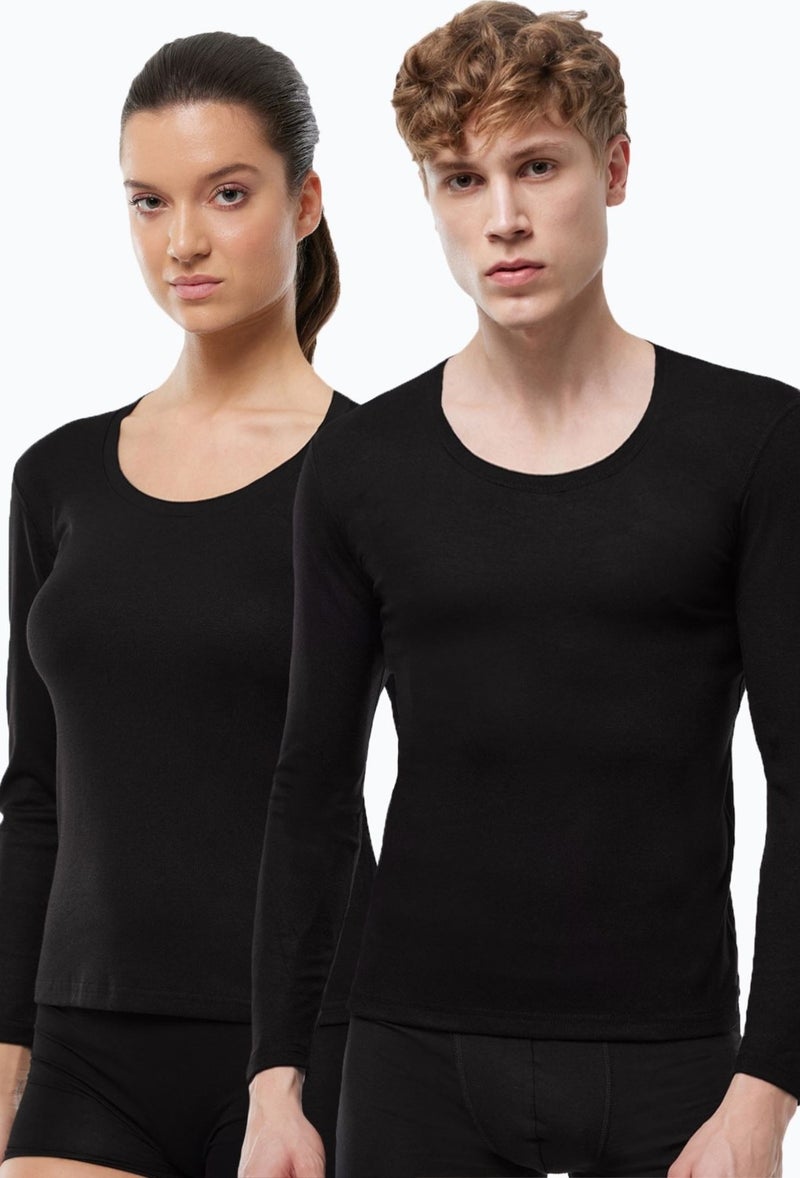 Malabadi Unisex Black Open Collar Long Sleeve Thermal Underwear 343  - Image 1