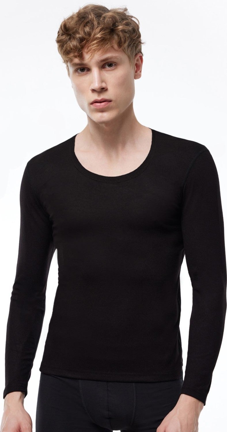Malabadi Unisex Black Open Collar Long Sleeve Thermal Underwear 343  - Image 2