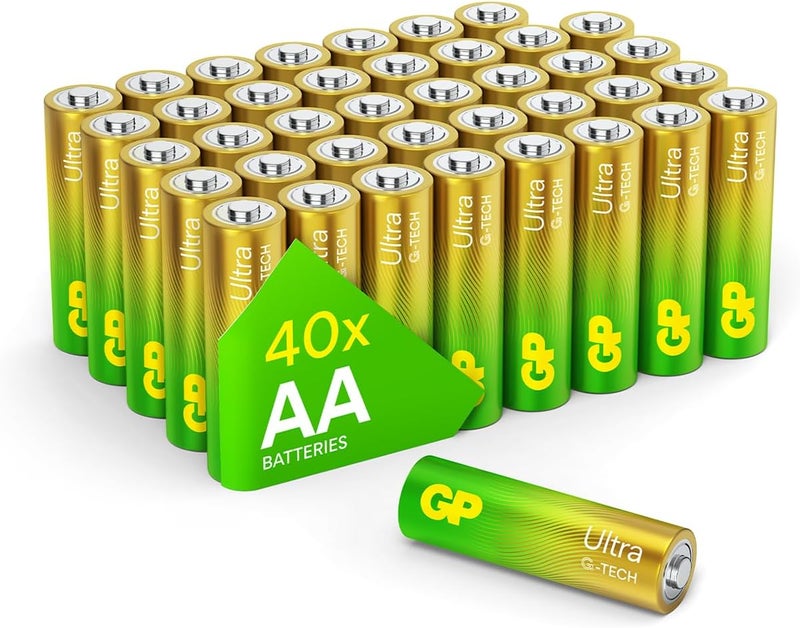 GP Ultra AA Batteries 40 Pack – 1.5V Alkaline Double A Batteries – 10-Year Shelf Life – Reliable Power for Toys, Remotes, Clocks & Devices – Ideal Battery Pack for High-Drain Household Electronics - Image 1