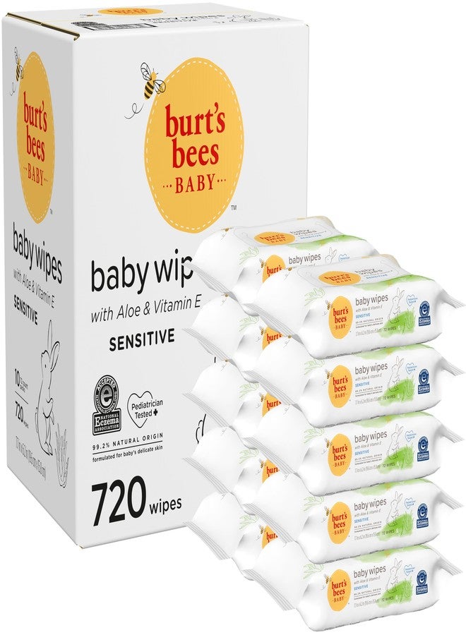 Burt's Bees Burt’s Bees Baby Wipes, Unscented Natural for Sensitive Skin with Aloe and Vitamin E - 72 Baby Wipes - 10 Pack - Image 1