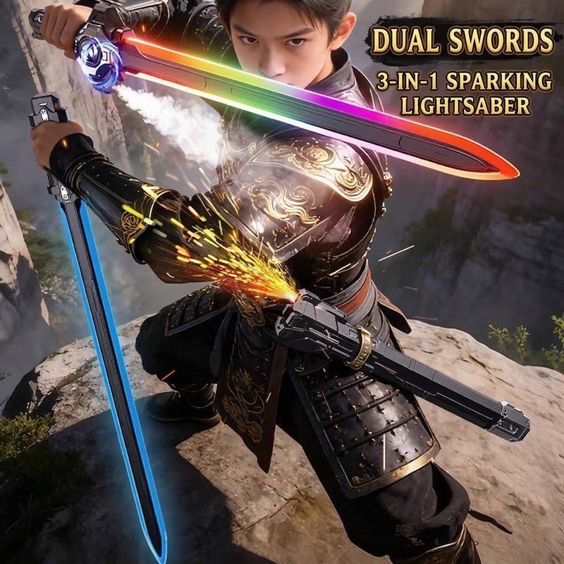 CME New Sword-in-Sword Spark Light Saber Colorful Streamer Light Two-in-One Rechargeable Spray Laser Sword Children's Toy for Boys - Image 4