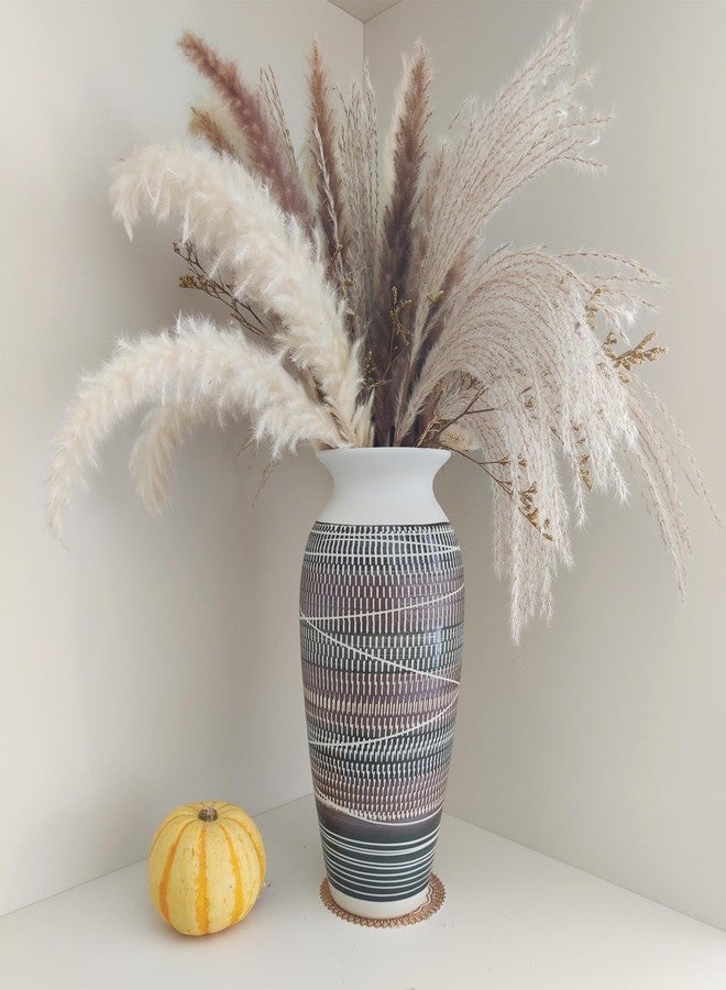 HUBUISH Ceramic Rustic Farmhouse Vase, 12.6" Large Vintage Flower vase for Home Decor, Tall Boho Textured Vases for Living Room, Table, Mantel, Shelf and Centerpieces Decor and Housewarming (C) - Image 3