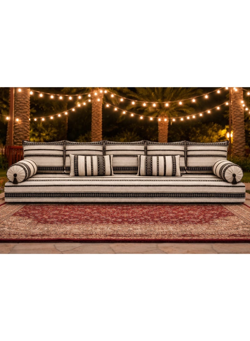 Xboat Arabic Majlis Floor Seating Set, Beige and Black Striped Pattern, Traditional Style with Cushions and Bolsters - Image 3