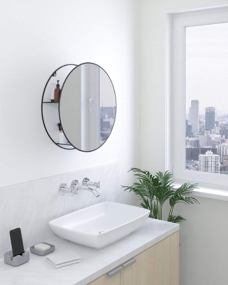 UMBRA Cirko Mirror & Storage Unit, Vanity Mirror, Bathroom Mirror, Wall Mirror, Entryway Organizer - Image 2