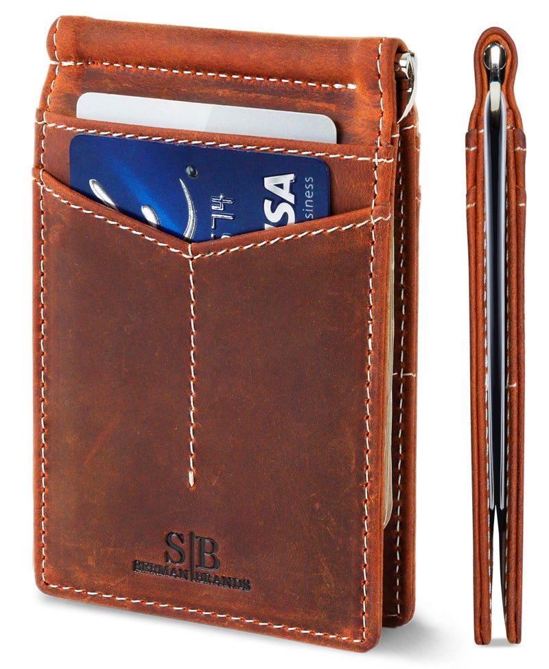 SERMAN BRANDS RFID Blocking Wallet Slim Bifold - Genuine Leather Minimalist Front Pocket Wallets for Men with Money Clip Gift (Canyon Red) - Image 1