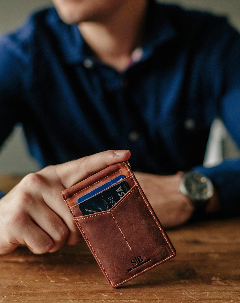 SERMAN BRANDS RFID Blocking Wallet Slim Bifold - Genuine Leather Minimalist Front Pocket Wallets for Men with Money Clip Gift (Canyon Red) - Image 2