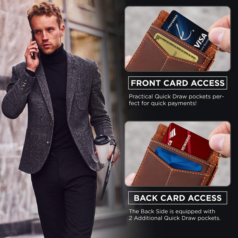 SERMAN BRANDS RFID Blocking Wallet Slim Bifold - Genuine Leather Minimalist Front Pocket Wallets for Men with Money Clip Gift (Canyon Red) - Image 4