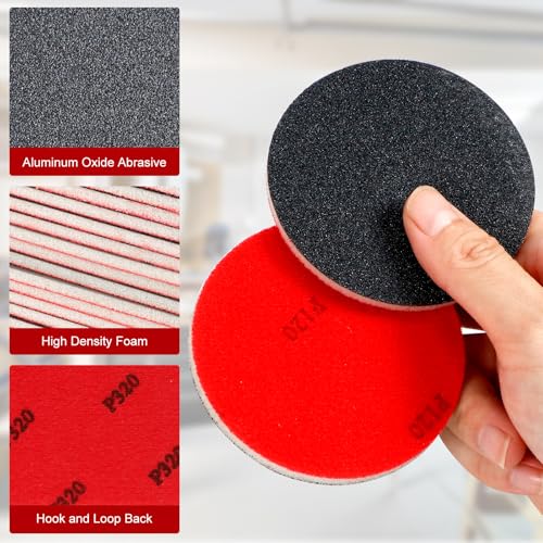 Pukamam 48 Pcs 3 inch Sanding Sponge Disc Set, 80-3000 Grit Hook and Loop Foam Sanding Pads, Washable Reusable Sandpaper Assortment for Wood, Metal, Auto, Wet Dry Finishing - Image 2