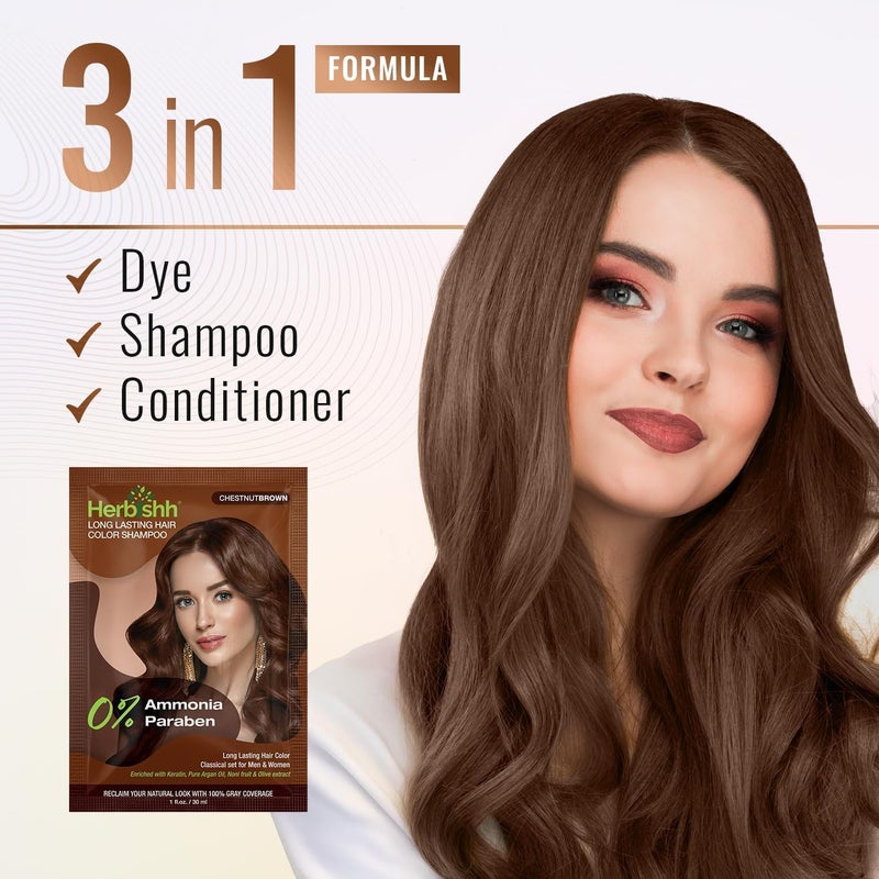 Herbishh Chestnut Brown Color Shampoo for Gray Hair - Pack of 15 (30ml each) - Image 4