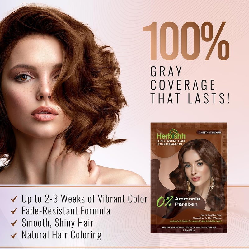 Herbishh Chestnut Brown Color Shampoo for Gray Hair - Pack of 15 (30ml each) - Image 5