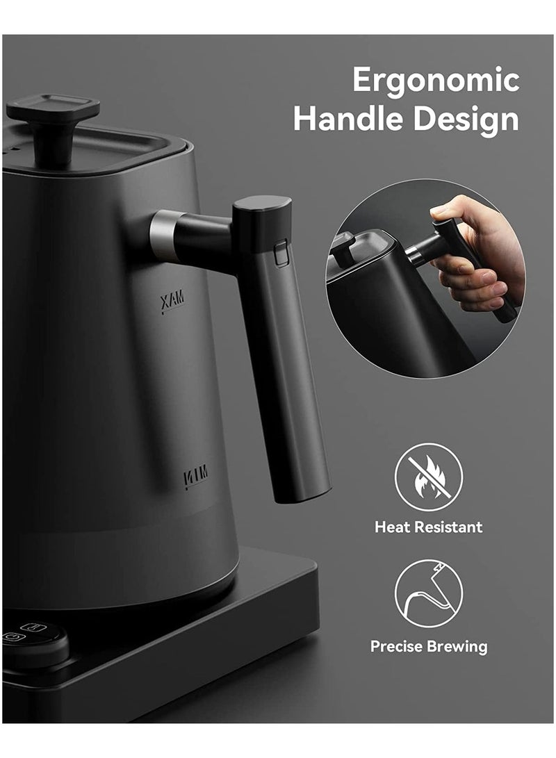 كادراما غلاية كهربائية بزاوية 1000 مل، غلاية لصب القهوة والشاي، تسخين سريع 1200 واط، تحكم في درجة الحرارة مع شاشة رقمية، من الفولاذ المقاوم للصدأ 304، وظيفة الحفاظ على الدفء، باللون الأسود غير اللامع. - Image 3