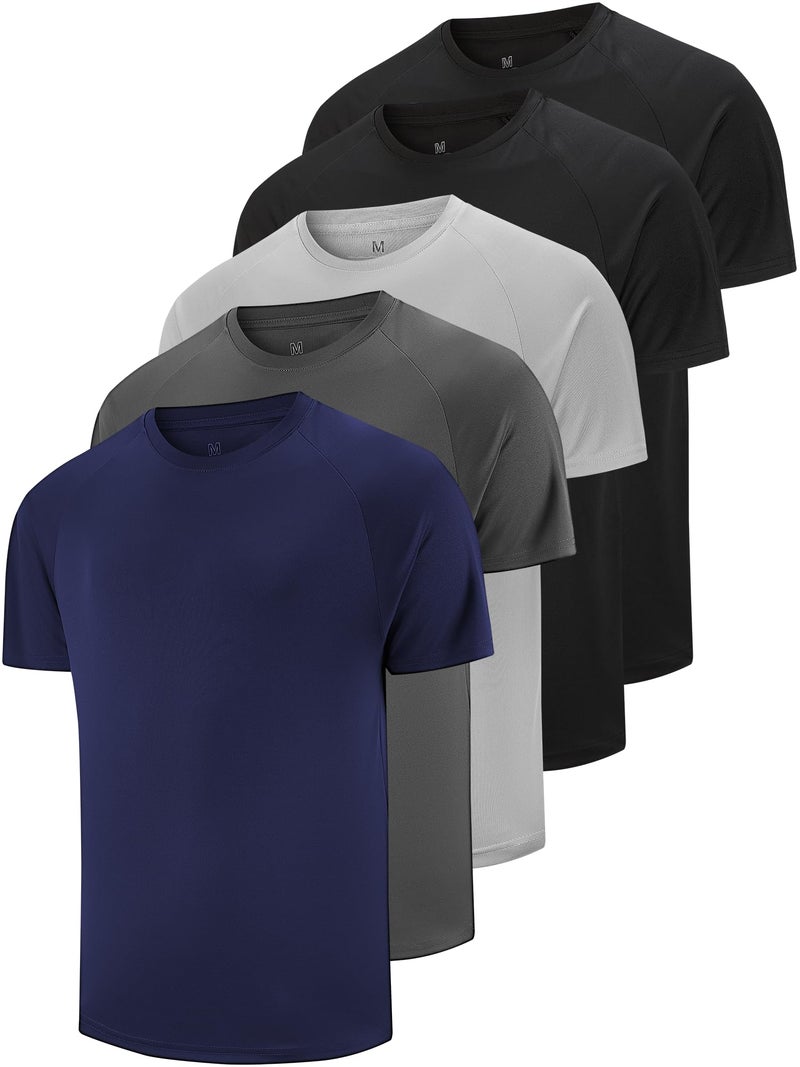 5 Pack Men's Dry Fit T Shirts Athletic Running Gym Workout Short Sleeve Tee Shirts for Men (US, Alpha, Large, Regular, Regular, Set 5)