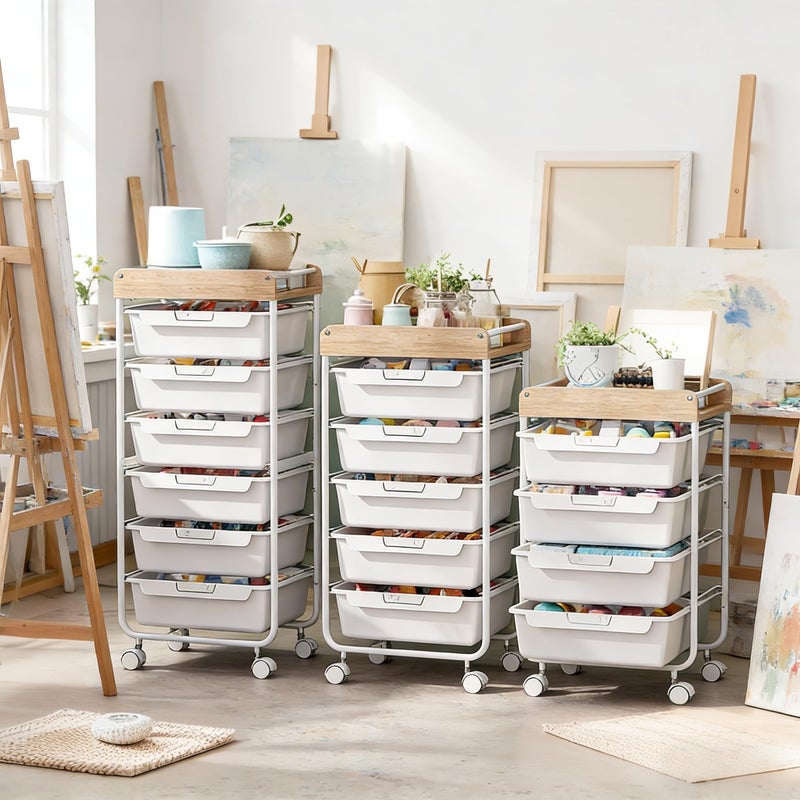 SYKIARIOL Rolling Craft Storage Cart with 4 Drawers,Utility Cart with Drawers,Art Craft Organizers and Storage,Kids Craft Cart,Kids Art Cart With DIY Lable and Wooden Tabletop Area,White - Image 5