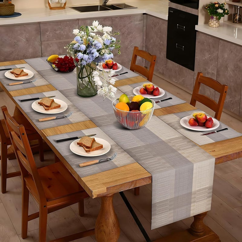 Aofmee Table Runner and Placemats Set of 6 Washable, Heat Resistant Place Mats with Table Runner, Woven Vinyl Table Placemats, Stain Resistant Kitchen Table Mats Sets, Easy to Clean, Gold, Set of 7 - Image 2