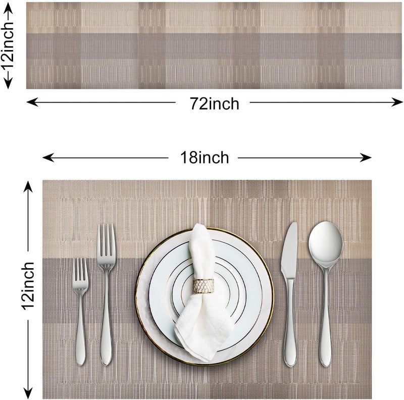 Aofmee Table Runner and Placemats Set of 6 Washable, Heat Resistant Place Mats with Table Runner, Woven Vinyl Table Placemats, Stain Resistant Kitchen Table Mats Sets, Easy to Clean, Gold, Set of 7 - Image 3