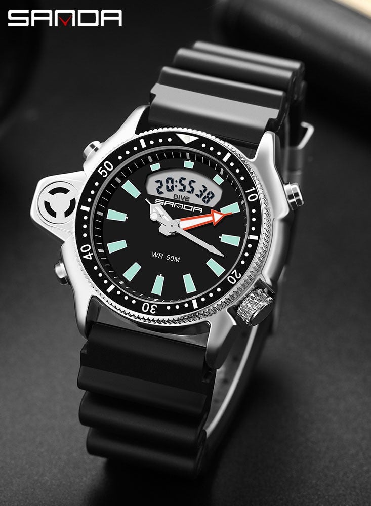 ساندا SANDA موضة الرياضة الرجال LED الساعات الرقمية العرض المزدوج الكوارتز ساعة اليد في الهواء الطلق مقاوم للماء ساعات المعصم العسكرية رجالي على مدار الساعة - Image 1