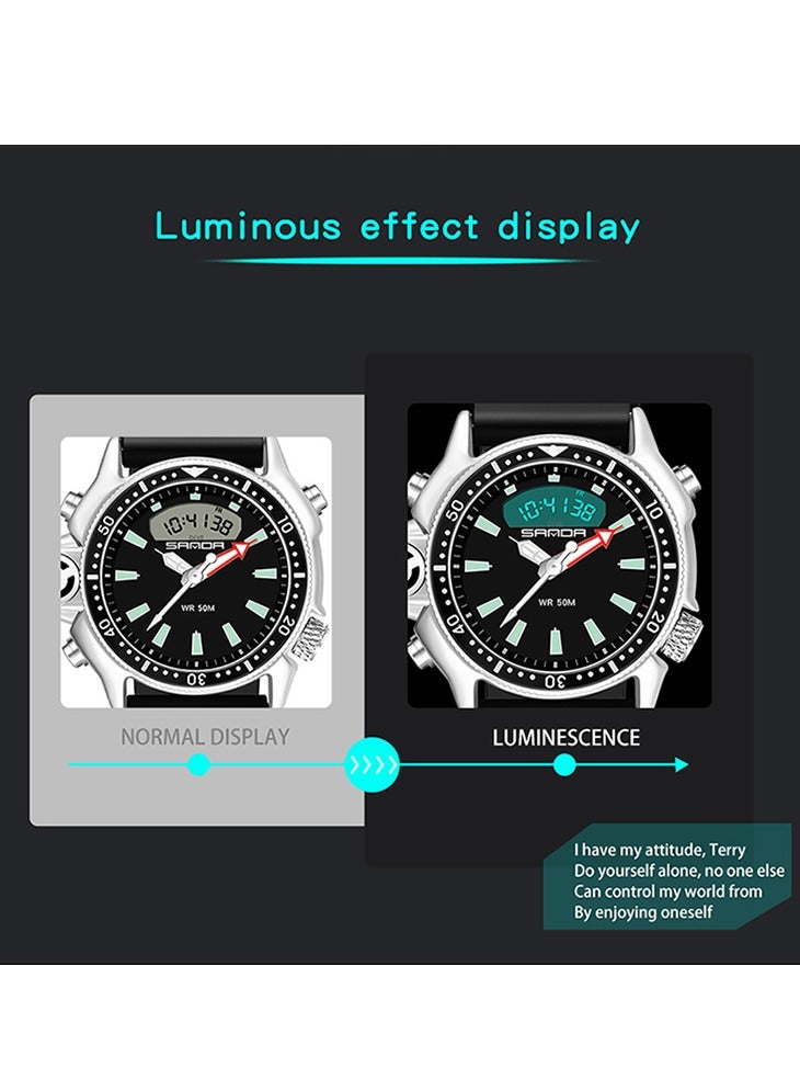 ساندا SANDA موضة الرياضة الرجال LED الساعات الرقمية العرض المزدوج الكوارتز ساعة اليد في الهواء الطلق مقاوم للماء ساعات المعصم العسكرية رجالي على مدار الساعة - Image 3