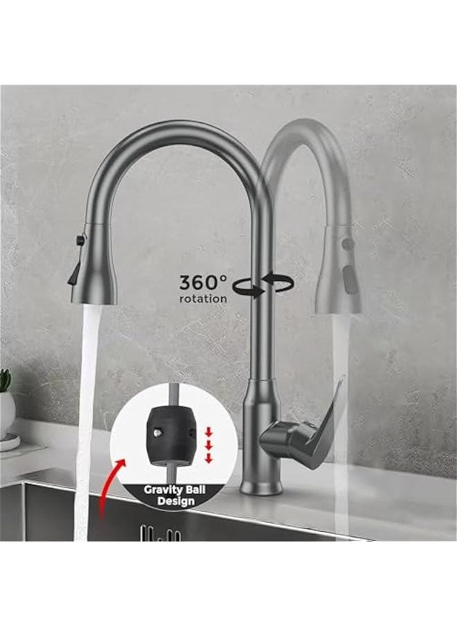 HOOKOR Kitchen Faucet, Single-Handle High Arc Swan-Neck Modern Stainless Steel Kitchen Faucet with Pull Down Sprayer Brushed Nickel, 3-Function Sprayer, Fingerprint Resistant, Deck Plate Not Included  - Image 3