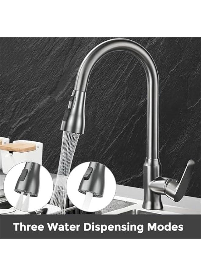 HOOKOR Kitchen Faucet, Single-Handle High Arc Swan-Neck Modern Stainless Steel Kitchen Faucet with Pull Down Sprayer Brushed Nickel, 3-Function Sprayer, Fingerprint Resistant, Deck Plate Not Included  - Image 5