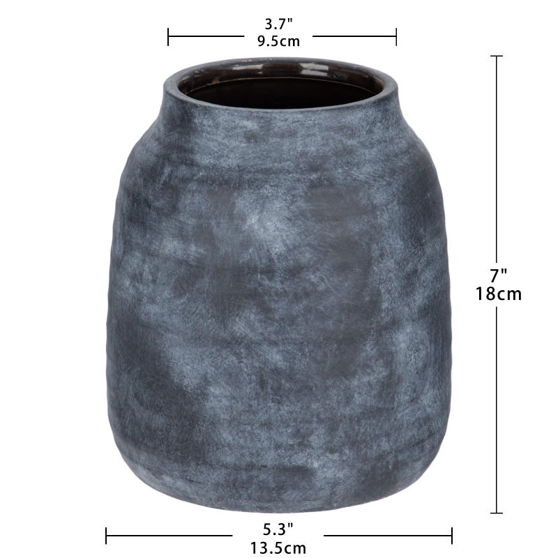 Briful 7in Rustic Shabby Blue Ceramic Vase  Vintage Farmhouse Flowers Vase  Whitewashed Terra Cotta Large Vase  Antique Pottery Pampas Vase for Home Living Room Kitchen Mantel Table Shelf Decorations - Image 2