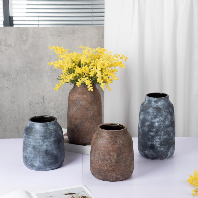 Briful 7in Rustic Shabby Blue Ceramic Vase  Vintage Farmhouse Flowers Vase  Whitewashed Terra Cotta Large Vase  Antique Pottery Pampas Vase for Home Living Room Kitchen Mantel Table Shelf Decorations - Image 5