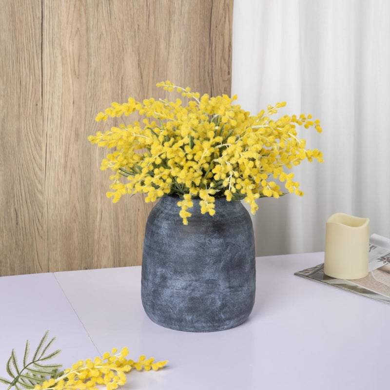 Briful 7in Rustic Shabby Blue Ceramic Vase  Vintage Farmhouse Flowers Vase  Whitewashed Terra Cotta Large Vase  Antique Pottery Pampas Vase for Home Living Room Kitchen Mantel Table Shelf Decorations - Image 4