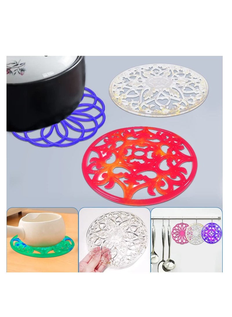 KASTWAVE Crystal Coaster Resin Moulds, Mandala Silicone Moulds Round Epoxy Resin Moulds with 3 Hooks 3 kinds of pattern DIY Cup Mat Making Epoxy Resin Silicone Moulds for Resin Casting Coaster (3 Pcs) - Image 3