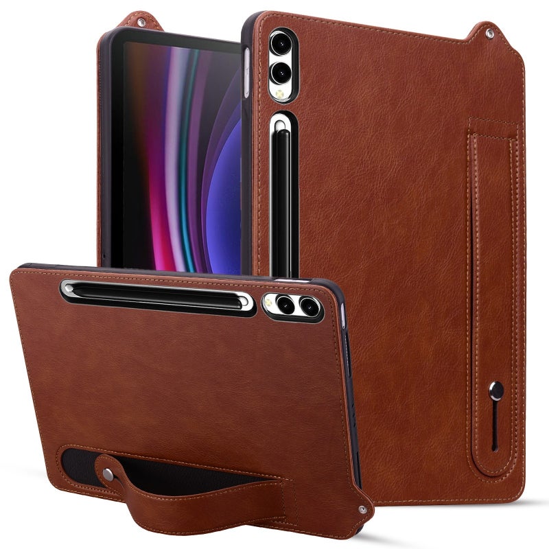 For Samsung Galaxy Tab S10 Ultra/ S11 Ultra Tpu Leather Back Tablet Case With Wristband(Brown) - Image 1