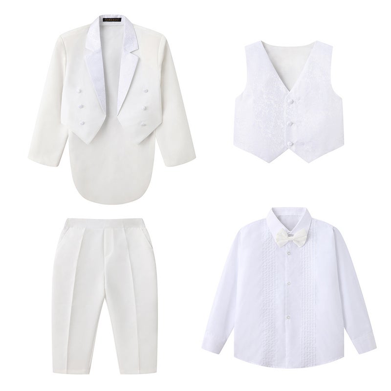 Boys one-year-old dress babys tuxedo flower girls white long-sleeved trousers suit boys photo festival costume White 
