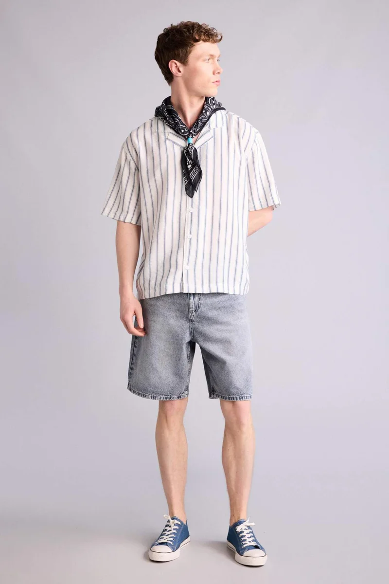 DeFacto Boxy Fit Apache Neck Striped Short Sleeve Shirt