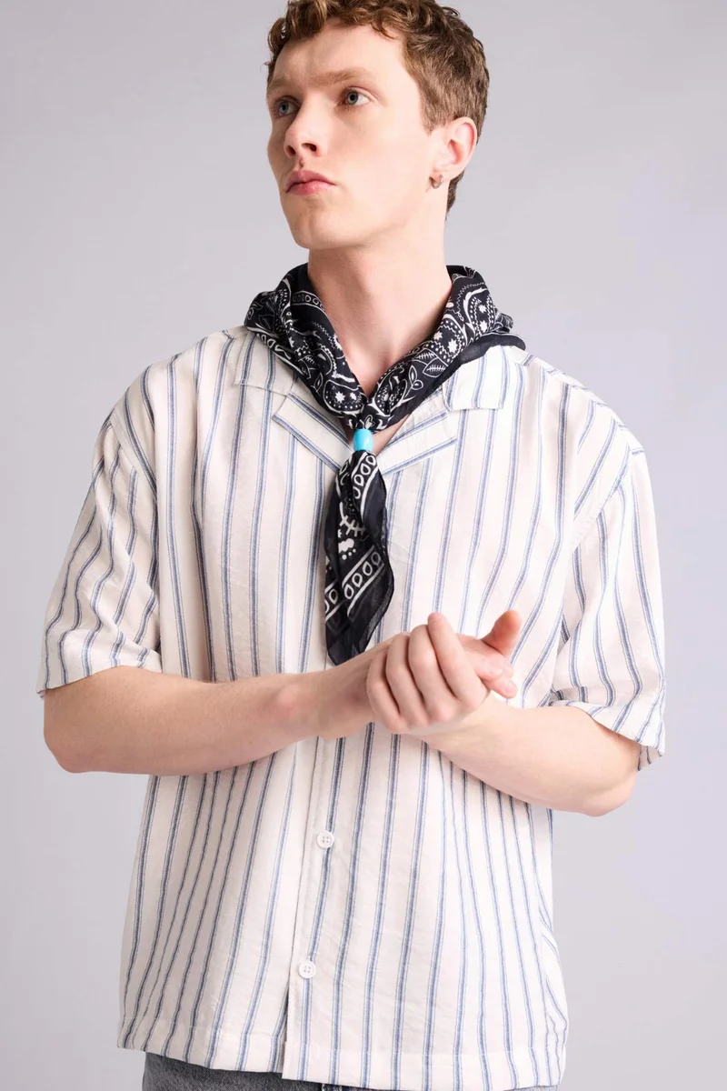 DeFacto Boxy Fit Apache Neck Striped Short Sleeve Shirt