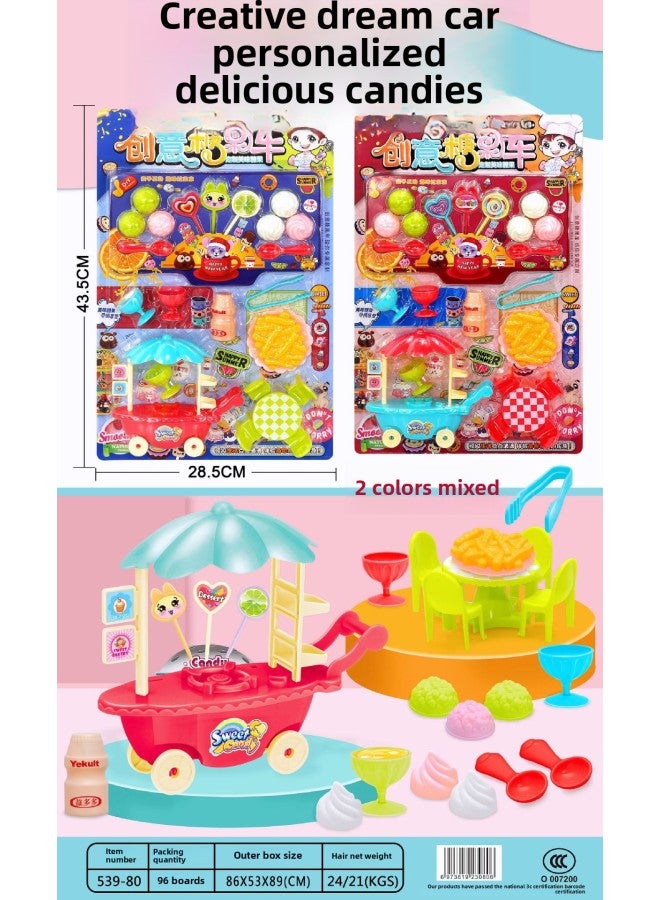 Board-mounted Children's Toys Hanging Board Play House Simulation Kitchenware Medical Equipment Dessert Set Night Market Stall Supply Small Gifts-Color:539-80 Creative Candy Car - Image 1
