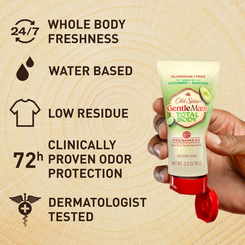 Old Spice Whole Body Deodorant Cream for Men, Aluminum Free, Cucumber + Avocado Scent, 24/7 Odor Protection, 24/7 Lasting Freshness, Dermatologist Tested, Gentle on Skin, Safe to Use All Over, 3.0 oz - Image 3