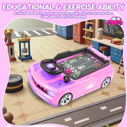 Mytothfy Musical Steering Wheel Racing Car Toy Racing Adventure Car Steering Wheel for Toddler Kids Toddler Simulated Driving Game Cars with Sound and Light Xmas Birthday Gifts for Kids Ages 3 Pink - Image 5