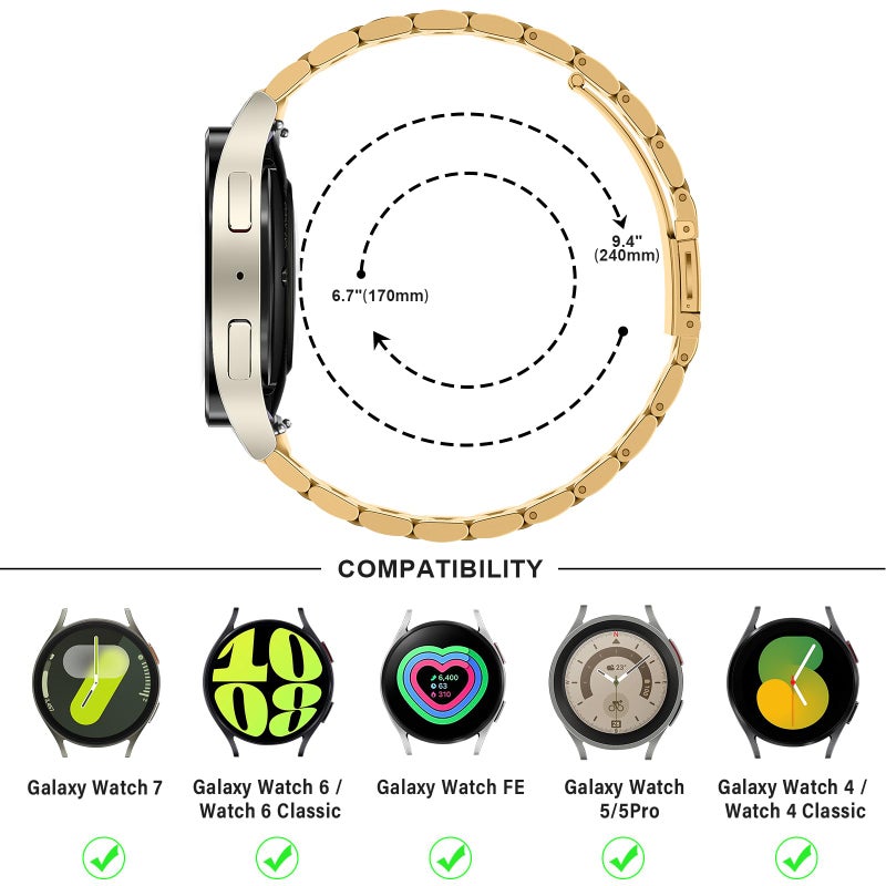 Anlinser No Gap Bands Compatible with Samsung Galaxy Watch 7/6/5/4/FE Band 44mm 40mm/Watch 6 Classic Band 47mm 43mm/Watch 5 Pro 45mm/Watch 4 Classic, 20mm Metal Strap for Women Men, Gold - Image 5