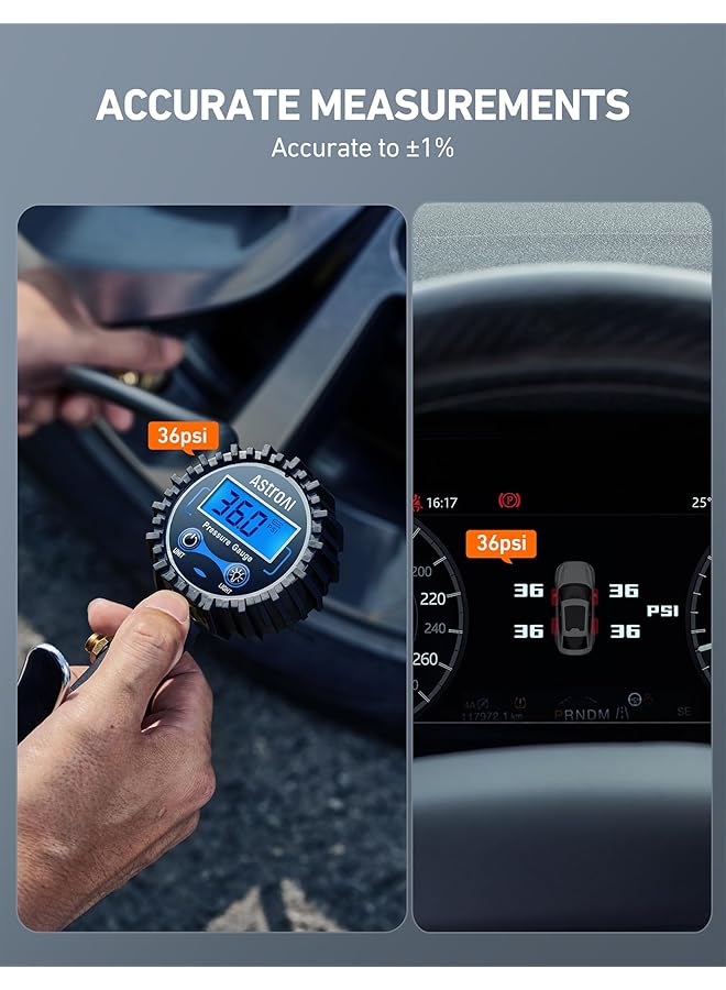 Astroai Digital Tire Pressure Gauge With Inflator(3-250 Psi 0.1 For Display Resolution), Heavy Duty Air Chuck And Compressor Accessories With Rubber Hose And Quick Connect Coupler, Blue - Image 2