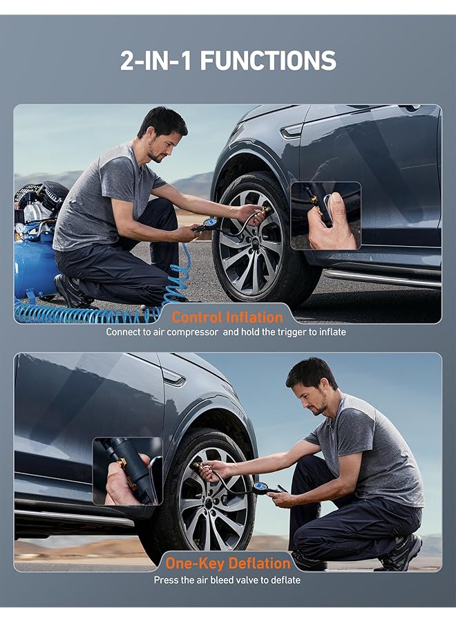 Astroai Digital Tire Pressure Gauge With Inflator(3-250 Psi 0.1 For Display Resolution), Heavy Duty Air Chuck And Compressor Accessories With Rubber Hose And Quick Connect Coupler, Blue - Image 3