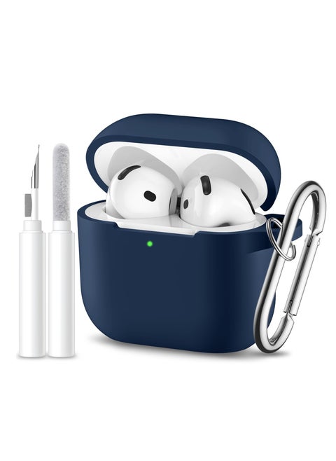 Compatible with AirPods 4 Case Cover, Soft Silicone Shockproof Covers for Airpods 4th Generation 2024 Cases with Keychain and Cleaning Kit Front LED Visible for Women and Men Blue