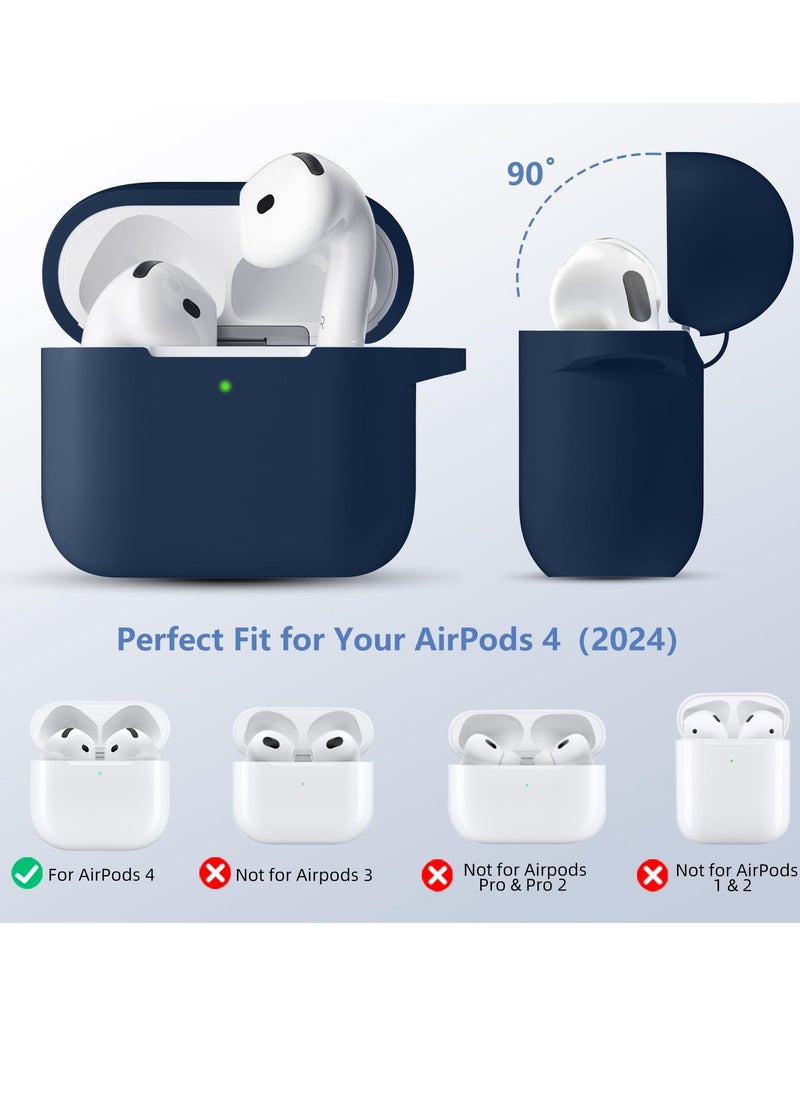 Compatible with AirPods 4 Case Cover, Soft Silicone Shockproof Covers for Airpods 4th Generation 2024 Cases with Keychain and Cleaning Kit Front LED Visible for Women and Men Blue