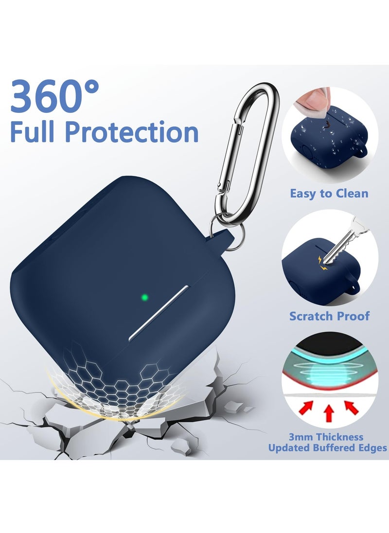 Compatible with AirPods 4 Case Cover, Soft Silicone Shockproof Covers for Airpods 4th Generation 2024 Cases with Keychain and Cleaning Kit Front LED Visible for Women and Men Blue